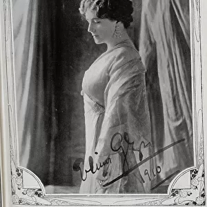 Elinor Glyn, British novelist and scriptwriter who specialised in romantic fiction (1864-1943). Studio portrait in formal gown with autograph. The portrait was specially taken for HIH Grand Duchess Vladimir, of the Imperial Russian Family