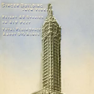 Embossed postcard of the Singer Building, New York City, USA