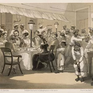 English dinner party in India with servants