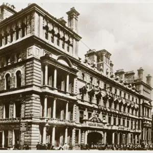 The facade of the original Snow Hill Railway Station on Colmore Row, Birmingham, England
