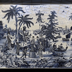 Faience plate painted with a Chinoiserie decoration. C. 1670