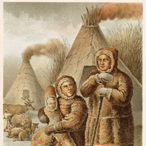 A family of Lapps with tents and reindeer. Date: 1880