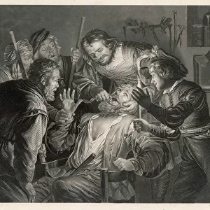 Flemish tooth-drawer with patient and audience