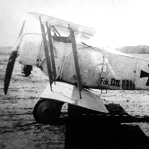 Fokker DII, (side view, on the ground, tail-up) on tres