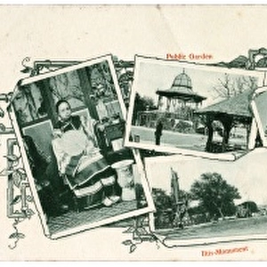 Fold-out postcard with scenes of Shanghai, China