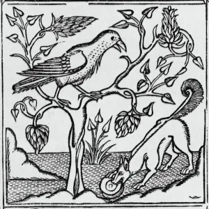 15th Century Print of The Fox and the Crow, Aesop's Fable 15th Century Print of The Fox and the Crow, Aesop's Fable