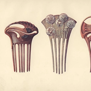 French art nouveau hair combs in enamel, shell