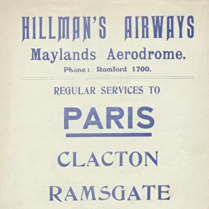 The Front-Side an Advert / Poster for Hillmans Airways ?