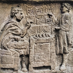 Gallo-Roman funerary stele with commercial scene