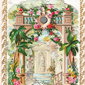 Garden scene with flowers on a greetings card
