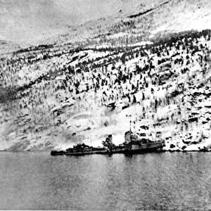 German Destroyer Aground at Narvik; Second World War, 1940