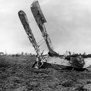 German DFW CV biplane crashed in a field, WW1