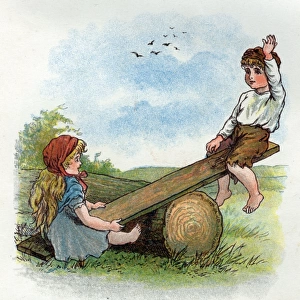 Girl and boy on a seesaw