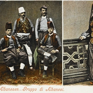Group of Albanians and Woman in traditional costume