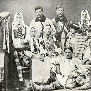 Group of men and women in traditional dress, Estonia