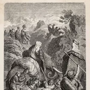Hannibal crossing the Alps with his army and elephants