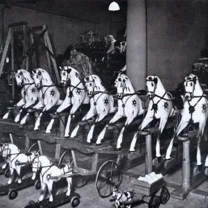 Harrods toy department, rocking horses, 1922