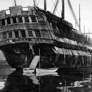 HMS Implacable, 1920 Print: Aged Frigate in Disrepair HMS Implacable, 1920 Print: Aged Frigate in Disrepair