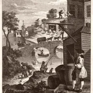 Early 19th Century Print: False Perspective by Hogarth Early 19th Century Print: False Perspective by Hogarth