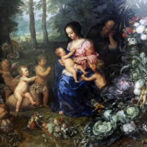 Holy Family on a garland of flowers and fruits, ca. 1620, by