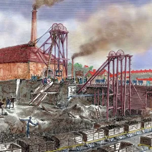 Nineteenth-century Mining Print, England Nineteenth-century Mining Print, England