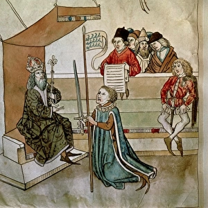 Investiture of a knight. Illustration from Chronicle