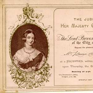 Invitation, Queen Victoria Jubilee Reception, Glasgow 1887