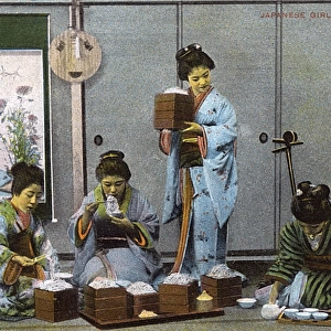 Japan - Geisha Girls eating noodles