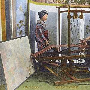 Japan - Silk Industry - Weaving the silk on a loom