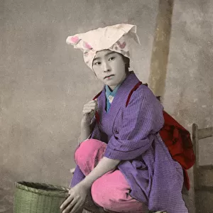Japanese Serving girl preparing vegetables for her Mistress