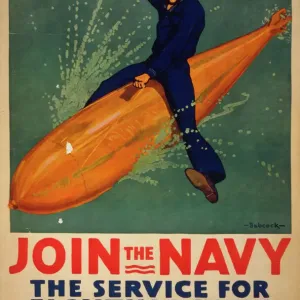 Join the Navy Print, 1917: Sailor on Torpedo Join the Navy Print, 1917: Sailor on Torpedo