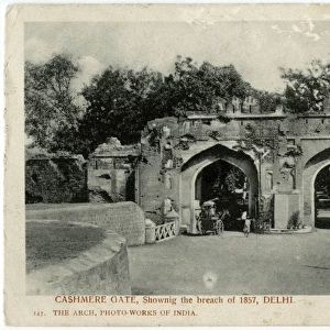 The Kashmiri Gate (showing the breach of 1857), Delhi, India