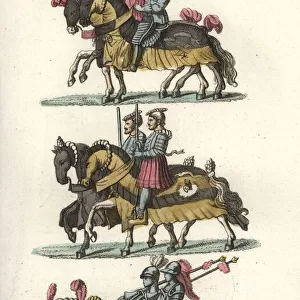 Knights in armour on horseback at a medieval tournament
