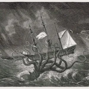 Kraken Attacking Ship Print Kraken Attacking Ship Print