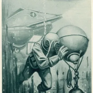 Lake Submarine Print: Diver Placing a Mine Lake Submarine Print: Diver Placing a Mine