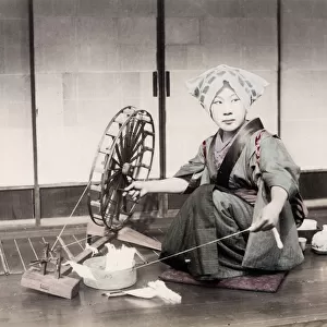 Late 19th century - young Japanese woman spinning thread