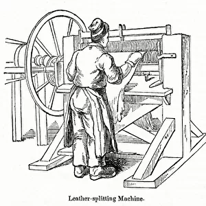 Leather splitting machine at a leather factory, south London