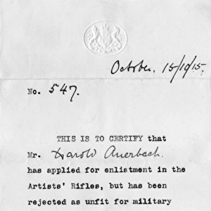 Letter of confirmation, unfit for military service, WW1