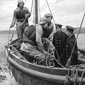 Lifeboat crew and two cadets in a boat