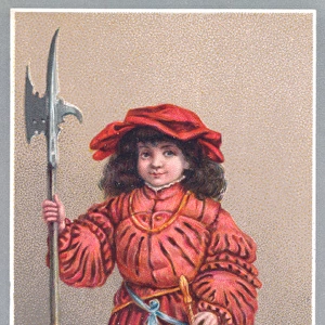 Little boy in medieval costume on a Christmas card