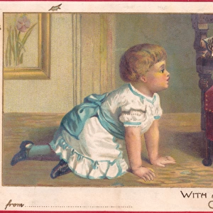 Little girl with a kitten on a Christmas card