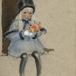 Little girl with orange flowers by Muriel Dawson