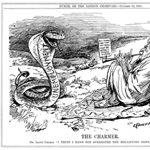 Lloyd George tries to charm unemployment, cartoon