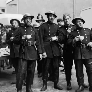Firefighters on Tea Break at St Katherine Dock London Print Firefighters on Tea Break at St Katherine Dock London Print