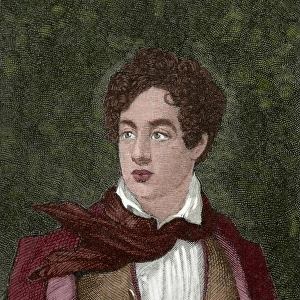 Lord Byron (1788-1824). Engraving. Colored