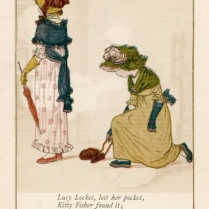 Lucy Locket Print: Engraving of a Young Girl Losing Her Pocket Lucy Locket Print: Engraving of a Young Girl Losing Her Pocket