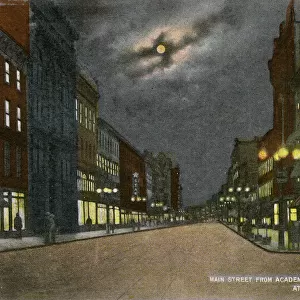Main Street at night, Poughkeepsie, New York State, USA