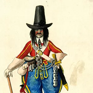 Man in costume, reminiscent Guy Fawkes