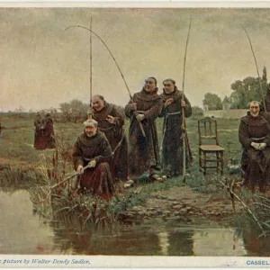 Manila Carnival Print - Jovial Monks Fishing Scene, 1880 Manila Carnival Print - Jovial Monks Fishing Scene, 1880