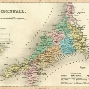 Cornwall Map Print circa 1857 Cornwall Map Print circa 1857